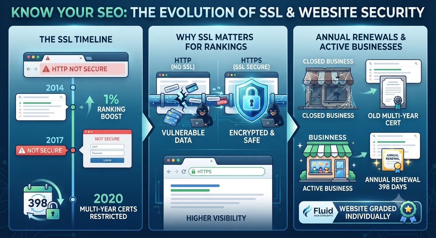 Image of a graphic that explains how an SSL certificate effects SEO rank.